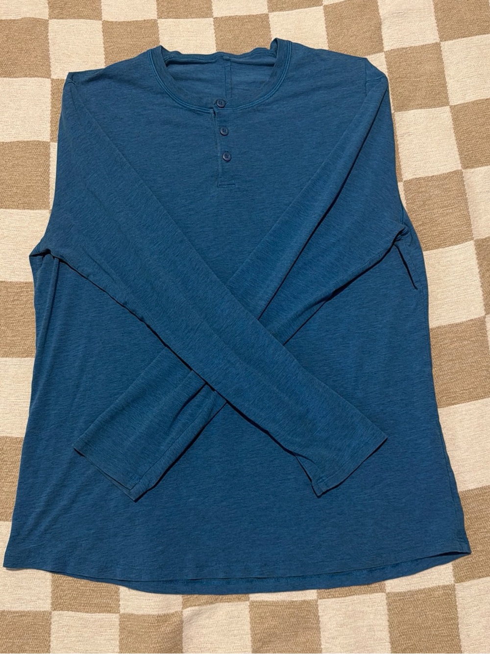 Lululemon 5 Year Basic Mens Long Sleeve Henley Heathered Pewter Blue, Size L/XL